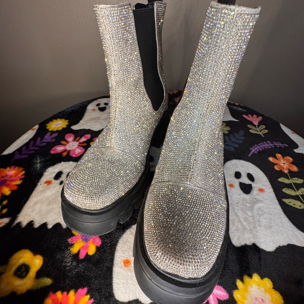 Women's Silver Rhinestone Ankle Boots